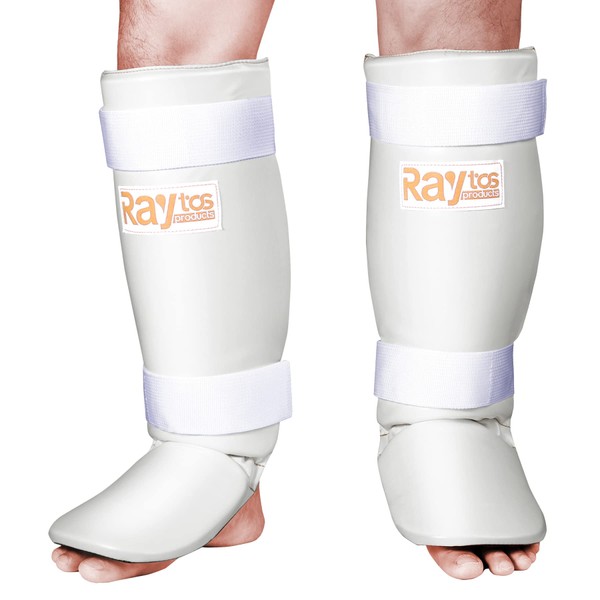 Raytos Basic Leg Guard Leger Boxing Leg Support Kickboxing Leg Guard Shin Guards 3cm Thick Inner Shock Absorption Martial Arts Karate Armor Protector (White)