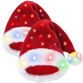 COMYLE Santa Hat Adult Red Velvet Funny Light Up Christmas Hats Suitable for Adults or Kids.-Two Pieces Adult