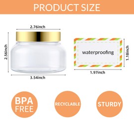 Entjor 24 Pack 8 Oz Plastic Containers With Lids and Waterproof Label BPA Free - Refillable Transparent Cosmetic Containers for Body Butter,Sugar Scrubs,Cream,Lotions,Candy,Bath Salt (Gold)