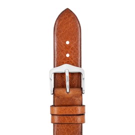 Hirsch Bagnore Retro-Style Leather Watch Strap - Golden Brown - L - 22mm - Shiny Silver Buckle - Retro-Styled Calf Leather Band