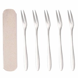 5pcs Fruit Forks Salad-304 Stainless Steel Tasting Appetizer Cocktail Forks 13.3cm with Recyclable Box