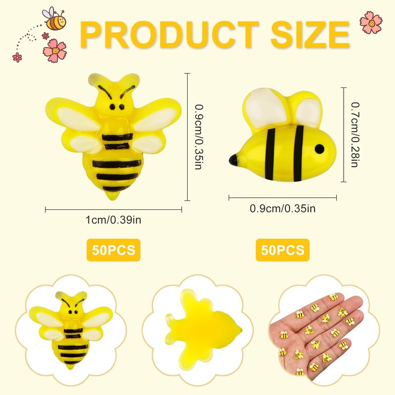 100PCS Tiny Resin Mini Bee Decorations, 3D Resin Mini Bees