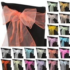 Trimming Shop 25pcs 17x280cm Coral Orange1 Organza Sashes Wider Sash Fuller Bow Chair Cover Bow Sashes for Wedding, Birthday, Reception, Anniversary Party Decoration