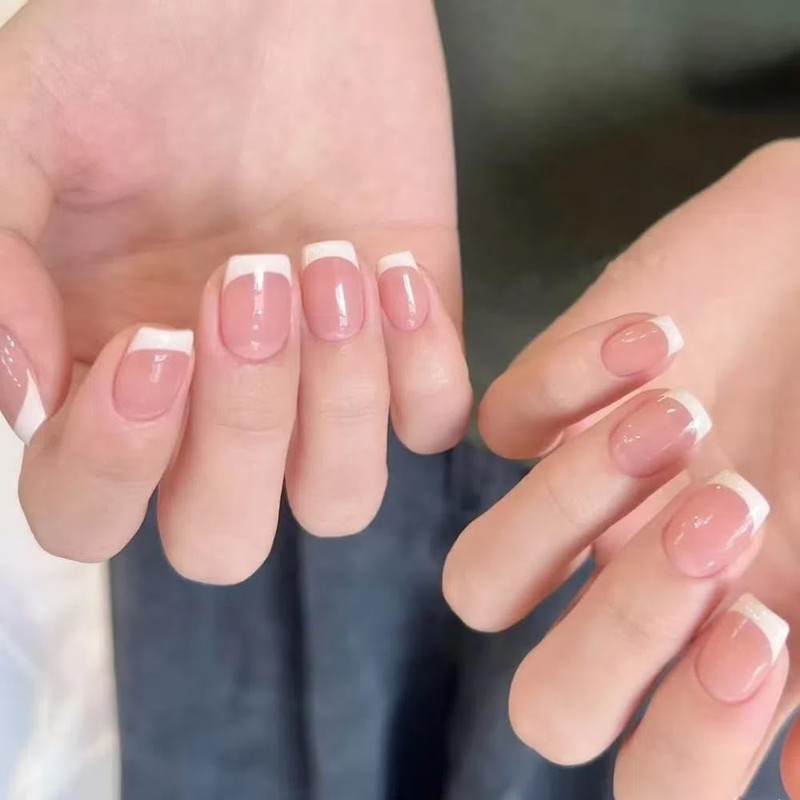Ztcily Künstliche Nägel, kurz, natürlich, rosa, weiß, quadratisch, günstig, für