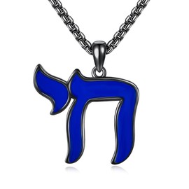 URONE Chai Necklace Sterling Silver Black Chai Pendant Hebrew Necklace Jewish Chai Jewellery for Women Men