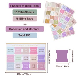 150 Bible Tabs, YRYUNRUI Laminated Bible Study Supplies, Chroma Bible Study Book Accessories, Sticky Tabs Tabs for Notebooks Christian Gifts, Bible Tabs for Women and Men