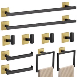 YACVCL 10-Piece Towel Bar Set,Black and Gold Bathroom Hardware Set, Black&Gold Bathroom Accessories Set, SUS304 Stainless Steel 23.6 Inch Towel Holder Towel Racks Set Wall Mounted