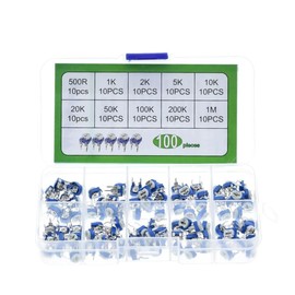BEHOSHI 100 Pcs Variable Resistor 10 Types 500-1M ohm Trimmer Potentiometer Semi-Fixed Resistor Semi-Fixed Volume Adjustable 500Ω~1MΩ Electronic Work