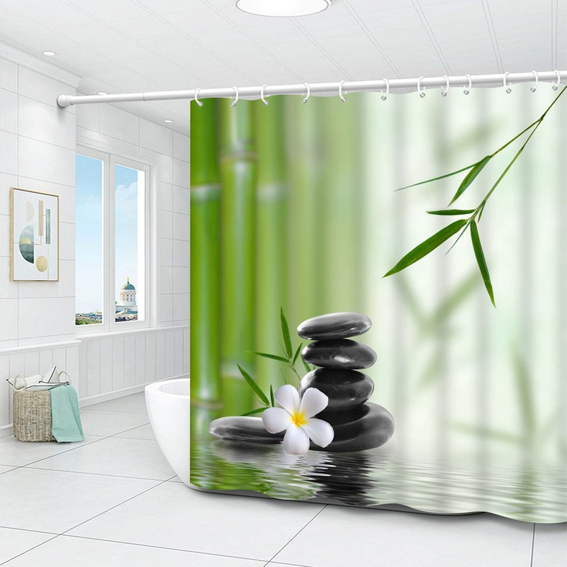 Aeici Shower Curtain 90x180cm Shower Curtain Washable Bamboo Green Pebble