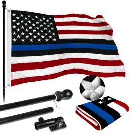 UD_G128 Flag Pole 5 FT Black Tangle Free & Blue Lives Matter Flag 2x3 FT Combo Embroidered Spun Polyester