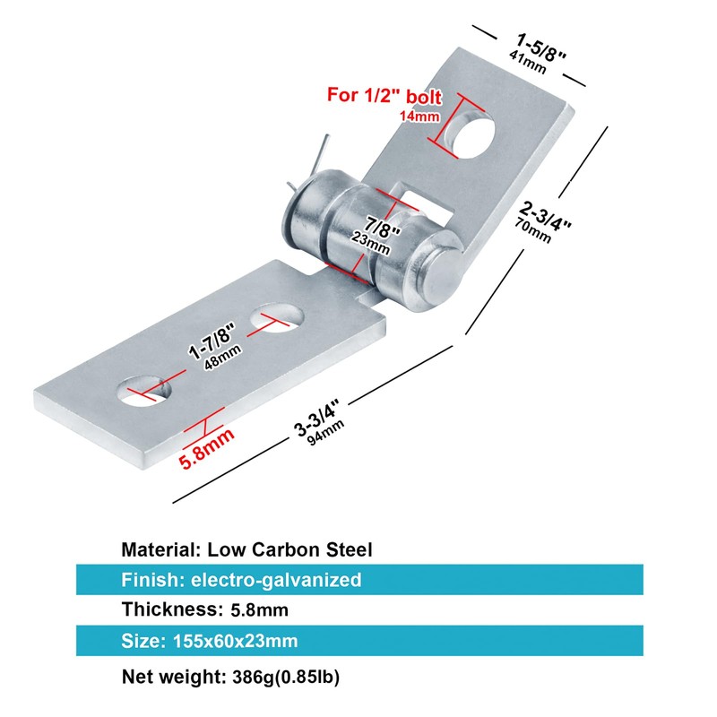 OTTFF 6 Pack 3 Hole Adjustable Hinges, 1-5/8" Strut Channel