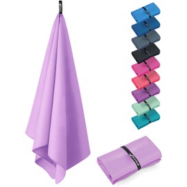 Fit-Flip Swimming towel - fast drying microfibre beach towel - ultra absorbent thin towels for travel, beach & gym - lightweight camping towel (1x 50x30cm, Pastel Violet)