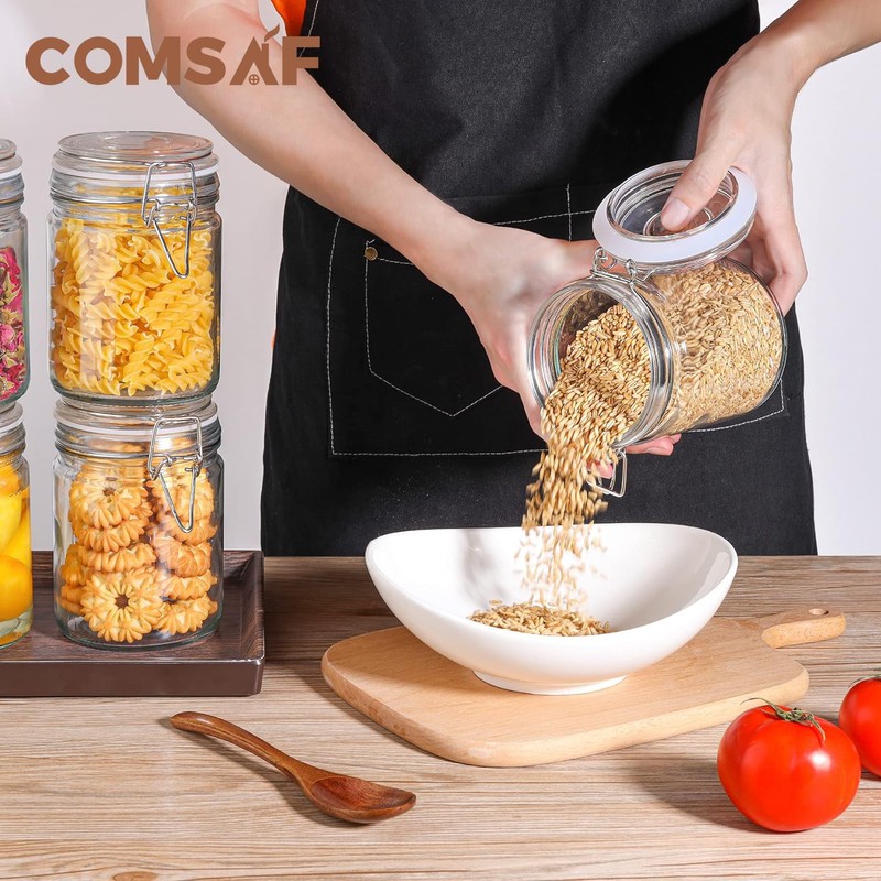 ComSaf Airtight Glass Canister with Lid Set of 6, 25oz