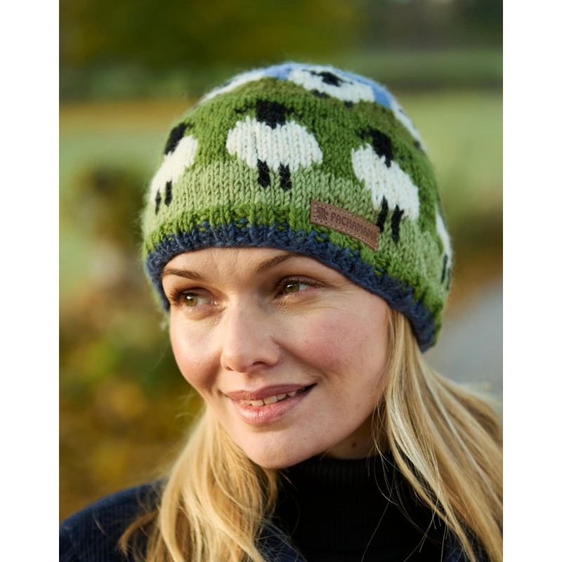 Pachamama Women Wool Beanie Hat Fleece Lined Handknitted Cute Sheep