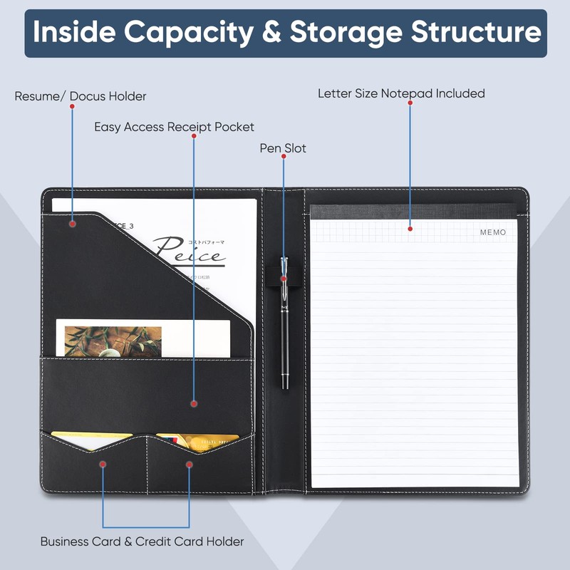Pacific Mailer Padfolio Portfolio Leather Binder, Interview Legal Document Organizer,