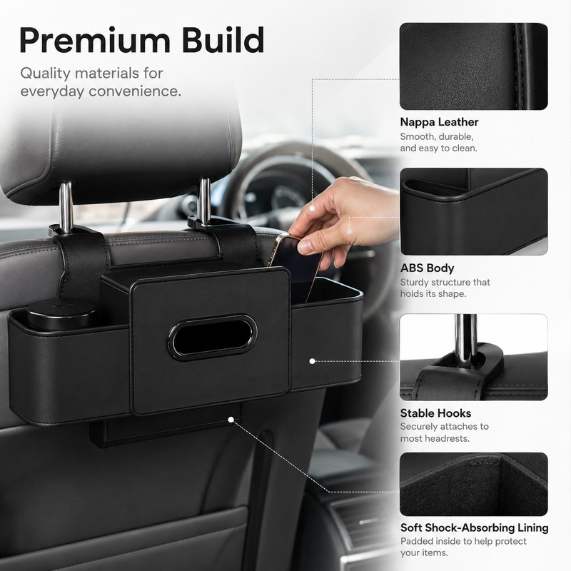 Car Back Seat Organizer for Travel – 4-in-1 ABS Storage