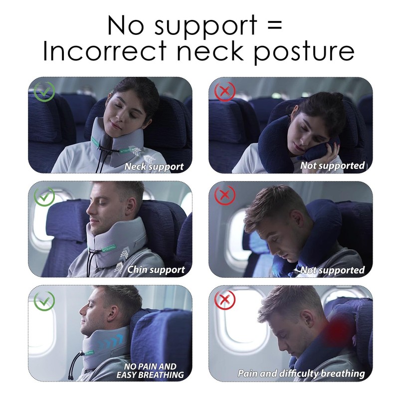 PILCAVE Travel Neck Pillows Adjustable Memory Foam Travel Pillows Chin