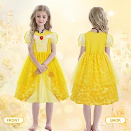 HenzWorld Princess Costume for Kids Toddler Dress Up Yellow Ball Gown Toddler Dress Up Birthday Party Cosplay 3-4T