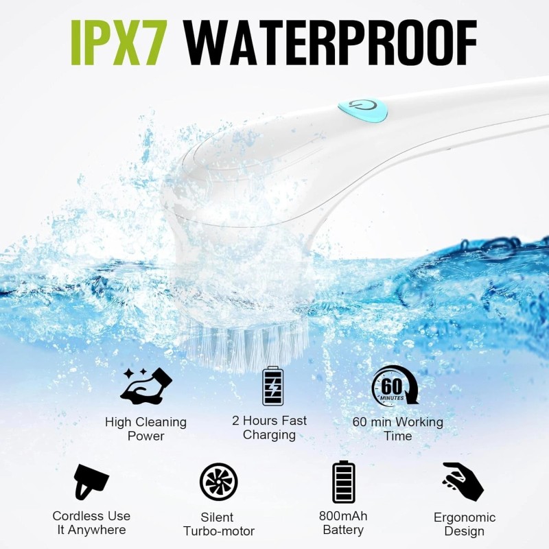 N/A Electric Spin Scrubber, Cordless Shower Scrubber with Rechargable Battery