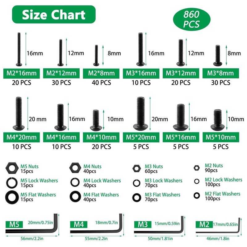 860PCS Metric Screw Assortment Kit, M2 M3 M4 M5 Machine