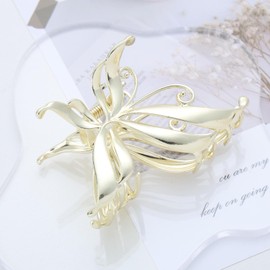 Aneneiceera Vintage Hollow Butterfly Hair Clip Claws Metal Hair Claw Barrette Gold Large Hair Holder Clips Minimalist Jaw Hair Clamp Non Slip Hair Catch Decorative Hair Accessories for Women (Gold)