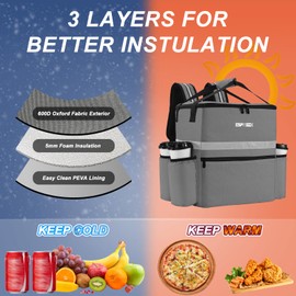 ESPXBOX Insulated Food Delivery Backpack with Cup Holder - Perfect for Uber Eats, Doordash & Postmates. Leakproof and Reflective Gray Bag for Hot/Cold Food Delivery on Bike.