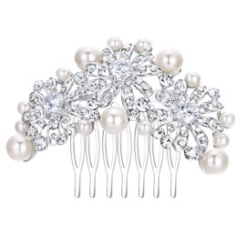 EVER FAITH Ladies Austrian Heart Crystal Bridal Party Daily Hair Comb Clear Silver Tone (Style 7)