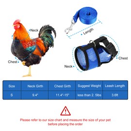 3 Pieces Adjustable Chicken Harness and Leash for Hen Roosters Comfortable Hen Pet Vest with Matching Belt Breathable Chicken Training Harness for Chicken, Duck or Goose (Blue, Pink, Black,S)