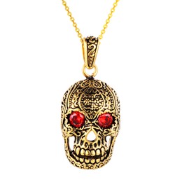 Feilok Stainless Steel Jewellery Skull Pendant Hollow Skull Chain with Red Crystal Eyes Skeleton Tribal Gothic Necklace for Men, Stainless Steel, Crystal