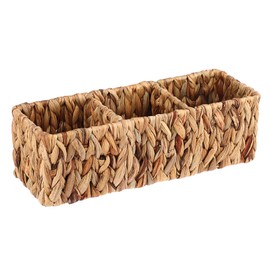 BSTKEY Natural Water Hyacinth 3-Slot Remote Control Holder, Hand-woven Remote Control Organizer Caddy Tea Bag & Coffee Pod Storage Holder Tabletop Stationey Organizer (No Accessory)