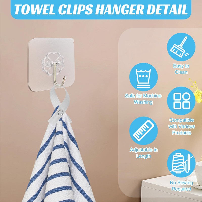 Towel Clips Hanger Set, 12Pcs Tea Towel Hanging Clips, Loop