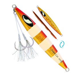 OCEAN CAT Slow Pitch Jig Flat Fall Jigging Fishing Lures Vertical Jigs Jigging Baits with Assist Slow Pitch Jig Hook for Saltwater Fishing 60G/100G/150G/200G/250G (150G, Style-02: Red&Gold Color)