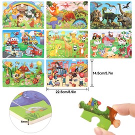 Wooden Puzzle Children's 8 Pieces Children's Puzzle 30 Pieces Puzzle Car Animal Dinosaur Brain Training Toy for Preschool Children Learning Toy Puzzle for Children from 3 Years