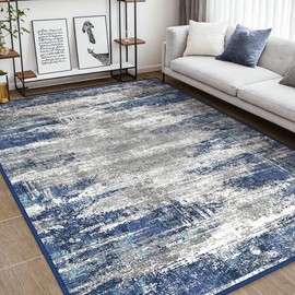 Bavni Area Rugs, Machine Washable Bedroom Rug, Abstrcat 4x6 Rug Non-Slip Rubberback, Modern Soft Foldable Rugs for Bedroom, Laundry, Office, Blue/Ivory