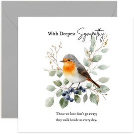 With Deepest Sympathy Greeting Cards for Loved Ones - 'Those We Love' Robin Illustrated Card - Thinking of You Hard Times Cards for Loved Ones - Mum Dad Grandparents Loss