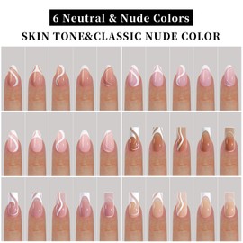 Welhammsae 240 * 3 Stück Französische Falsche Nägel mit Weißen Mustern, 2er Pack Lange Press on Nails, Selbstklebende Stiletto Nägel für Mädchen und Frauen, DIY Maniküre Set, 3 Naturtöne