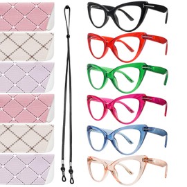 BONCAMOR 6 Pack Fashion Cat Eye Reading Glasses for Women Blue Light Blocking Oversized Spring Hinges Computer Readers (6 Mix Color-3, 2.75, Diopters)