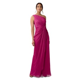 Adrianna Papell Women's Stardust Pleated Draped Gown, Magenta