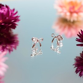 Tuscany Silver Women's Sterling Silver 9mm X 10.5mm Bow with 0.3mm Round White Diamond Stud Earrings