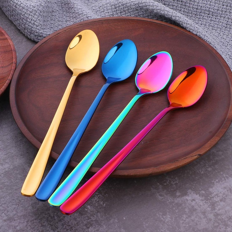SBOMHS Long Handle Spoons Set of 8 (Coloured), Cocktail Mixing