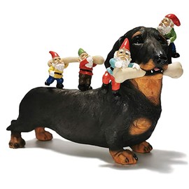 Dog Eating Dwarfs Statue Funny Yard Art Resin Dog Sculpture for Garden Lawn Patio