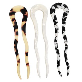 SAFIGLE 3Pcs Acetate U Shape Hair Forks Lightweight Hair Styling Pins for Bun Chignon Versatile Decorative Hair Accessories Tortoise Shell Cow Print