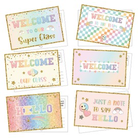 Gilprop 60 Pcs Pastel Checkerboard Welcome Postcards 4 x 6 Inches Hello Postcards Welcome Back to School Cards Welcome to Class Post Cards Blank Postcards for Kids Adults Teacher Students Team