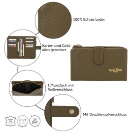 Gusti Levi Women's Leather Wallet Card Holder Vintage Extra Coin Compartment Green Leather, Green, Vintage