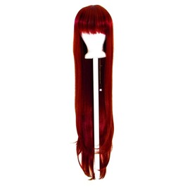 Purple Plum Inc. 40'' Long Straight with Short Bangs Crimson Red Cosplay Wig NEW