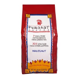 Puroast Low Acid Coffee Whole Bean | Hazelnut Whole Bean | Medium Roast | High Antioxidants & High pH |No Bitter Aftertaste | Reduced Heartburn & GERD | Suitable for Cold Brew - 2.2 LB