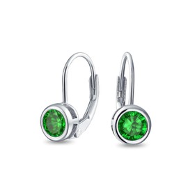 .5CT Classic Green Solitaire Bezel Set Round Simulated Emerald Cubic Zirconia Leverback Drop CZ Earrings 925 Sterling