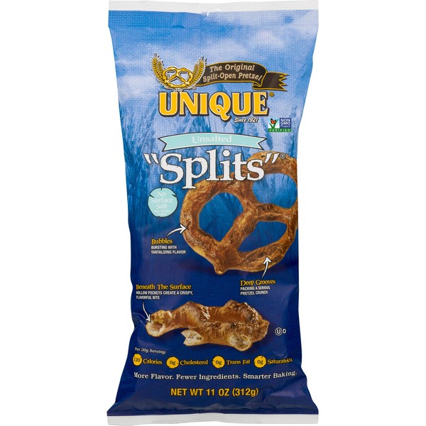 Unique Snacks Unsalted Splits, Delicious, Vegan, Homestyle Baked, Certified OU Kosher and Non-GMO, 11 Ounce Bag (Pack of 12)