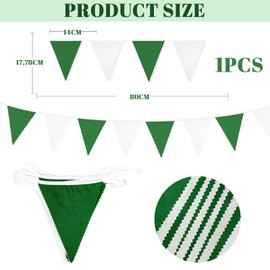 Lilbitty Pack of 2 Outdoor Bunting, 8 m Bunting Garland, Weatherproof Fabric, Green White, Birthday Party, Wedding, Festival Decoration, Hanging Bunting for Outdoor Use