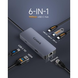 Getatek USB-C HUB, 6-in-1 USB3.2 Dock with 3 USB-C 10Gbps Ports, 4K 60Hz HDMI, 100W Power Delivery, 1 Gbps Ethernet for MacBook Pro, XPS and More